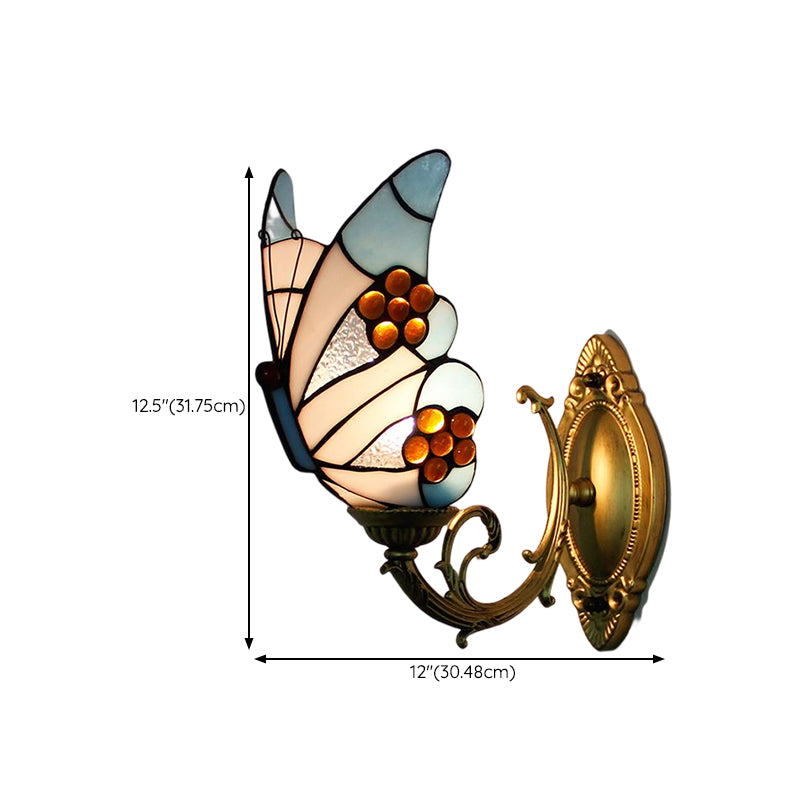 Tiffany Butterfly Sconce Light Fixtures Glass Wall Light Sconce for Bedroom