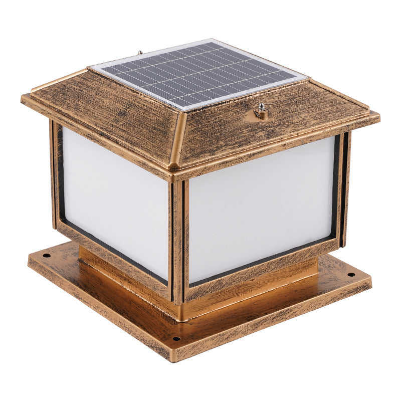 Modern Pillar Lamp Simple Solar Lamp with Acrylic Shade for Backyard