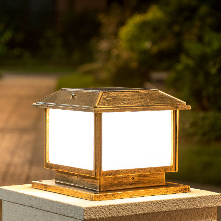 Modern Pillar Lamp Simple Solar Lamp with Acrylic Shade for Backyard