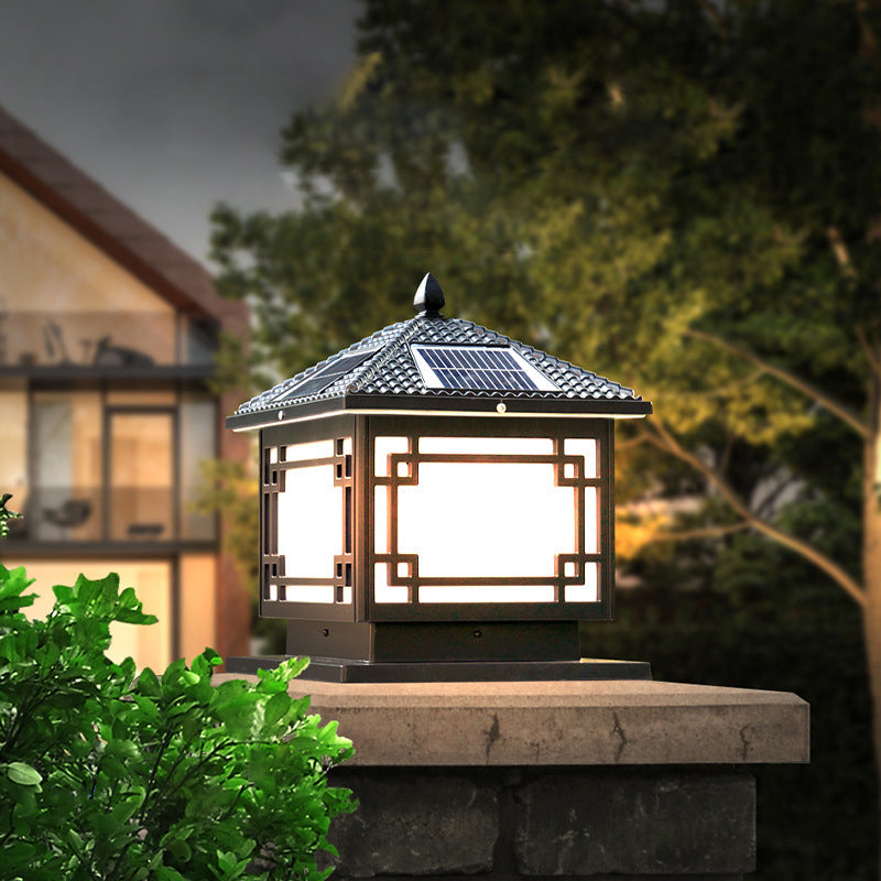 Household Pillar Lamp Creative Solar Lamp with Acrylic Shade for Backyard