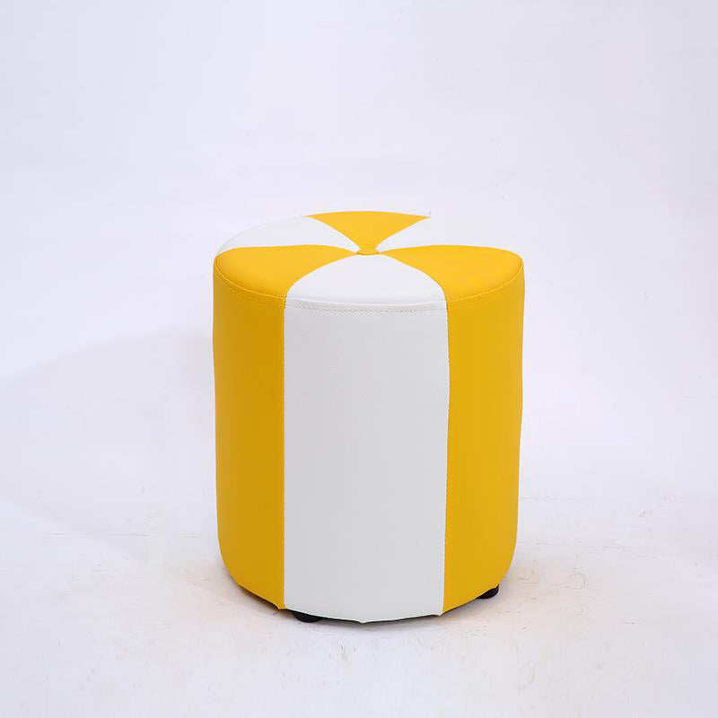 Modern Ottoman Faux Leather Upholstered Stripe Printed Cylinder Shape Ottoman