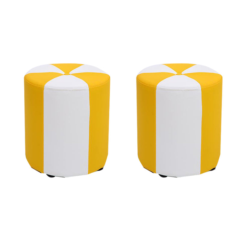 Modern Ottoman Faux Leather Upholstered Stripe Printed Cylinder Shape Ottoman