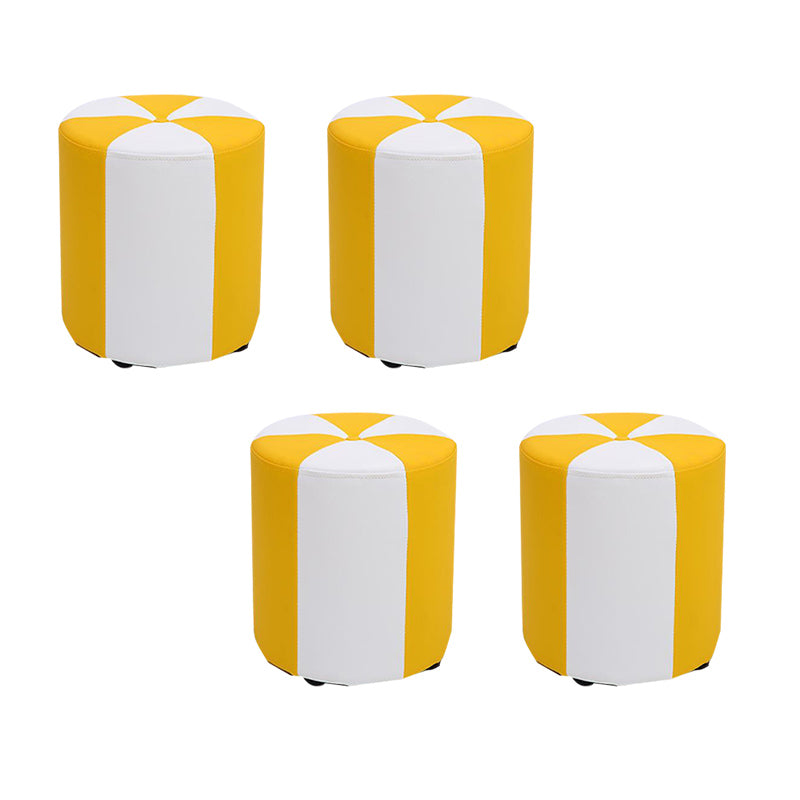 Modern Ottoman Faux Leather Upholstered Stripe Printed Cylinder Shape Ottoman