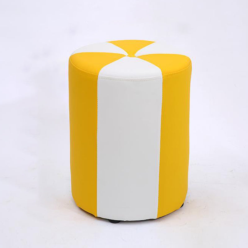 Modern Ottoman Faux Leather Upholstered Stripe Printed Cylinder Shape Ottoman