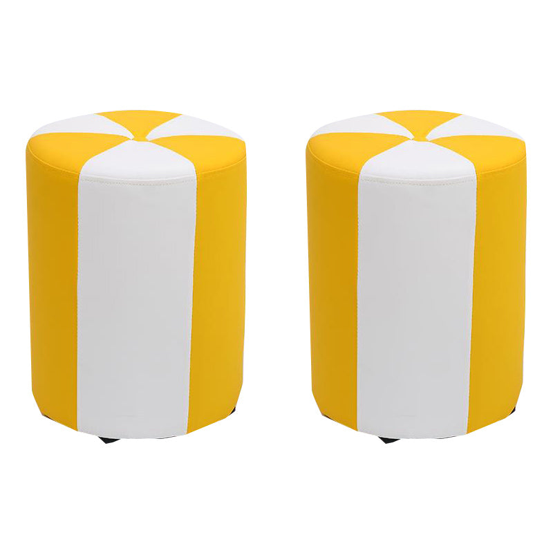 Modern Ottoman Faux Leather Upholstered Stripe Printed Cylinder Shape Ottoman