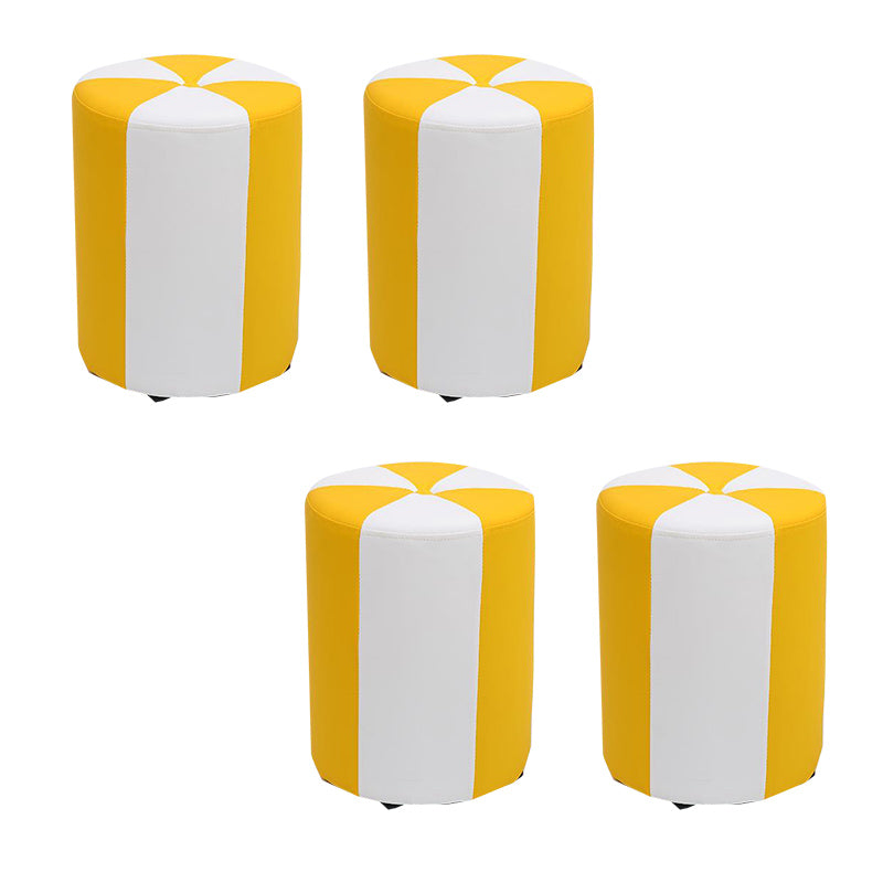 Modern Ottoman Faux Leather Upholstered Stripe Printed Cylinder Shape Ottoman