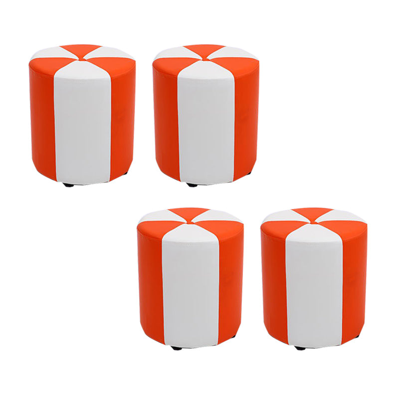 Modern Ottoman Faux Leather Upholstered Stripe Printed Cylinder Shape Ottoman