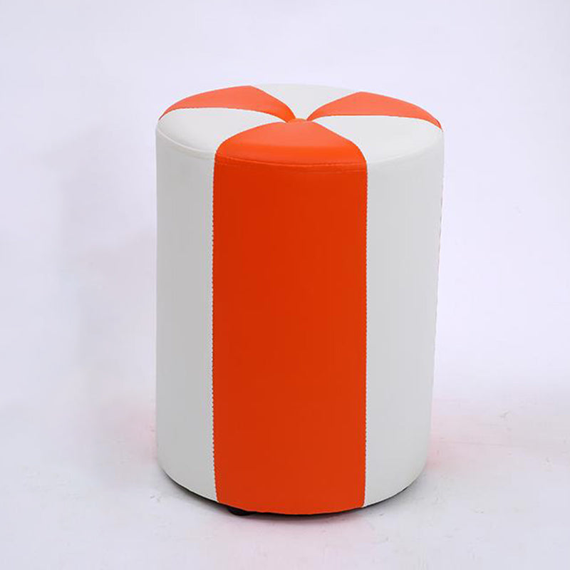 Modern Ottoman Faux Leather Upholstered Stripe Printed Cylinder Shape Ottoman