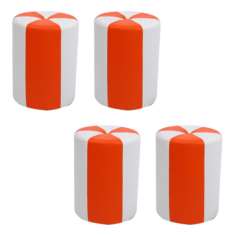 Modern Ottoman Faux Leather Upholstered Stripe Printed Cylinder Shape Ottoman