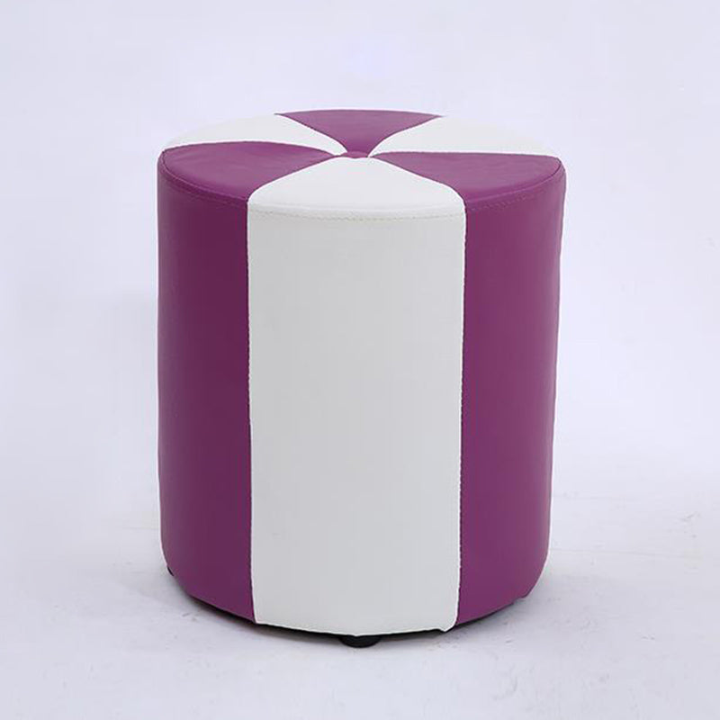 Modern Ottoman Faux Leather Upholstered Stripe Printed Cylinder Shape Ottoman