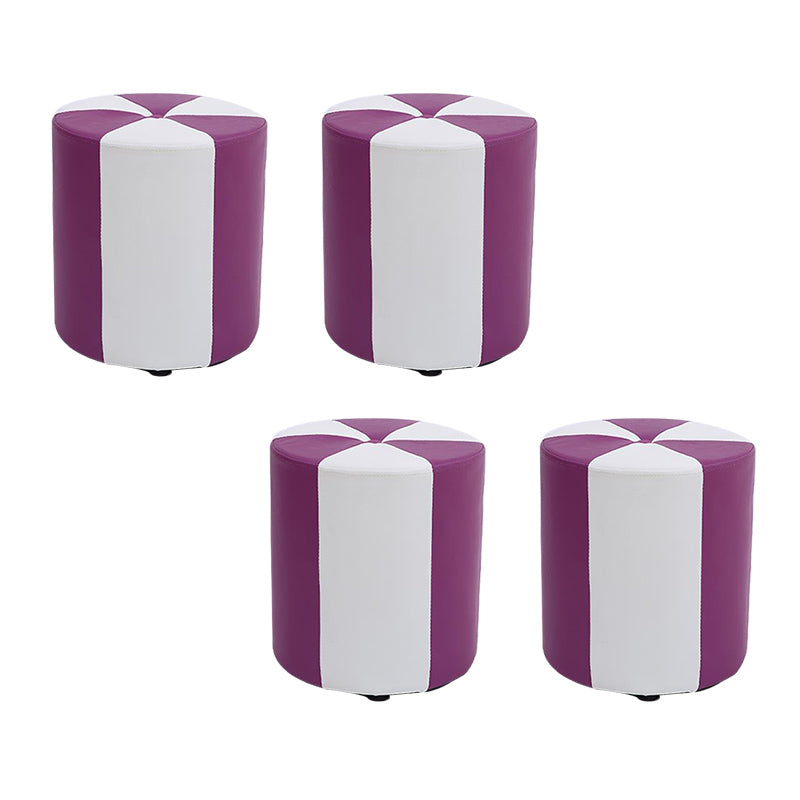 Modern Ottoman Faux Leather Upholstered Stripe Printed Cylinder Shape Ottoman