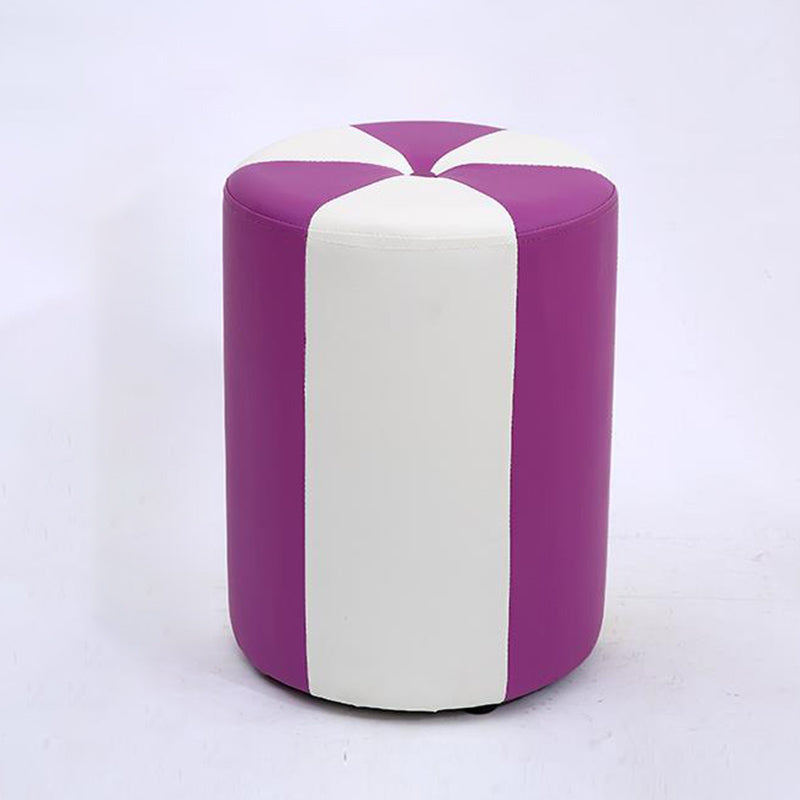 Modern Ottoman Faux Leather Upholstered Stripe Printed Cylinder Shape Ottoman