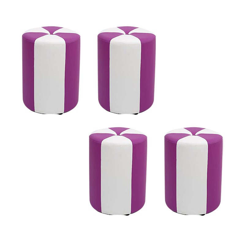 Modern Ottoman Faux Leather Upholstered Stripe Printed Cylinder Shape Ottoman