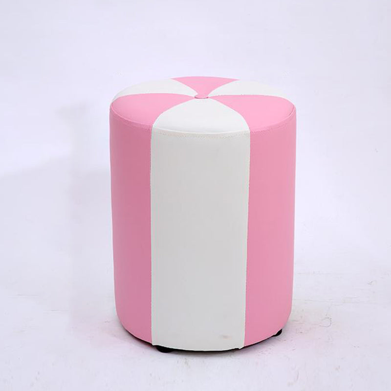 Modern Ottoman Faux Leather Upholstered Stripe Printed Cylinder Shape Ottoman