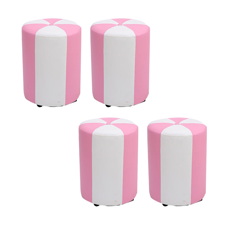 Modern Ottoman Faux Leather Upholstered Stripe Printed Cylinder Shape Ottoman