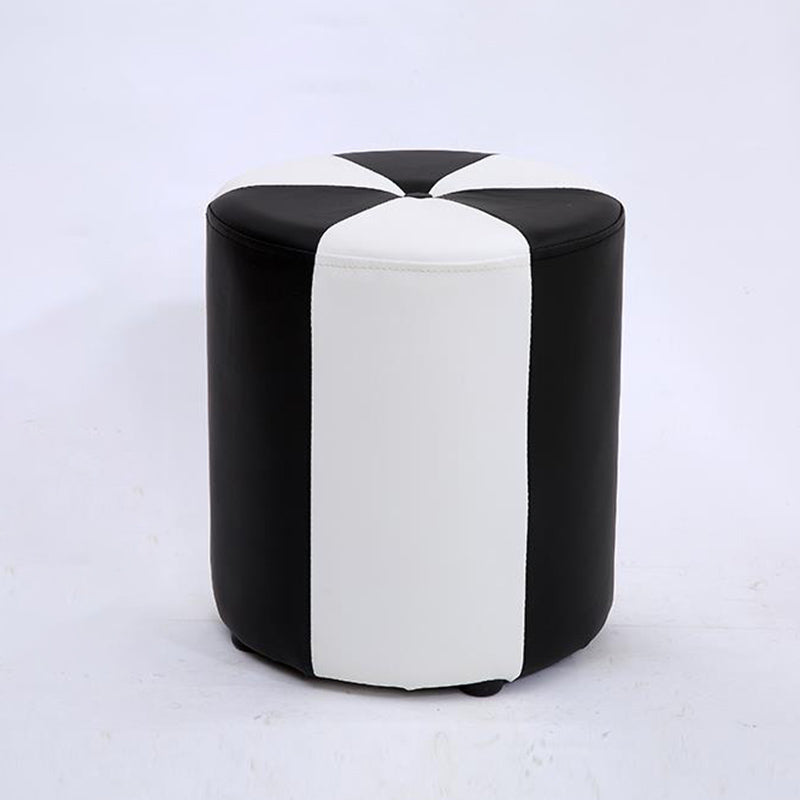 Modern Ottoman Faux Leather Upholstered Stripe Printed Cylinder Shape Ottoman