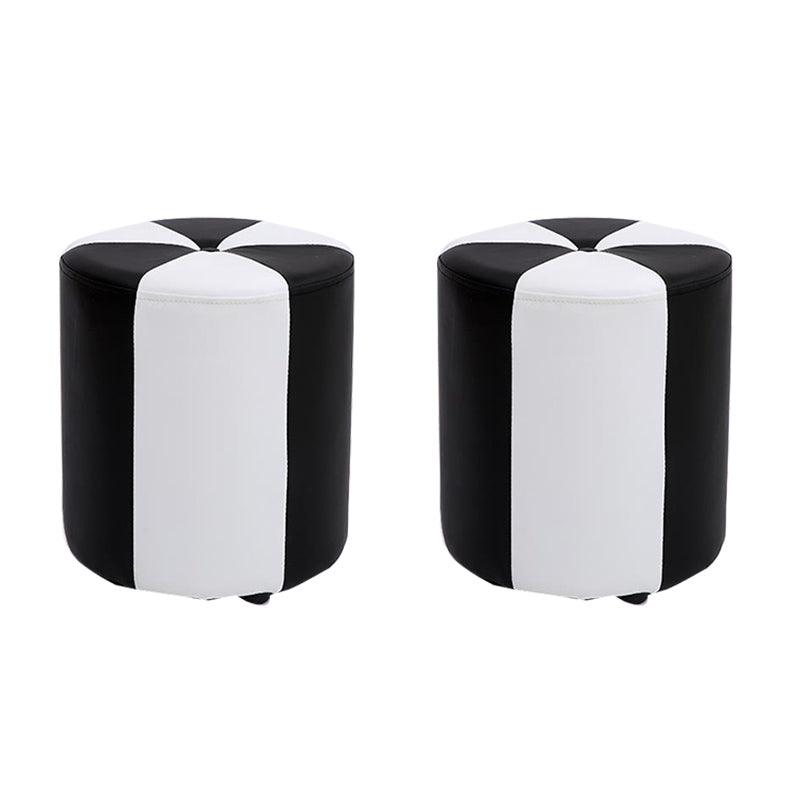 Modern Ottoman Faux Leather Upholstered Stripe Printed Cylinder Shape Ottoman