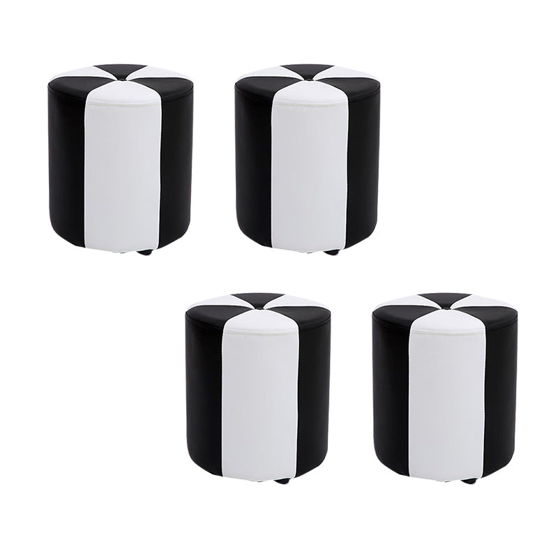 Modern Ottoman Faux Leather Upholstered Stripe Printed Cylinder Shape Ottoman