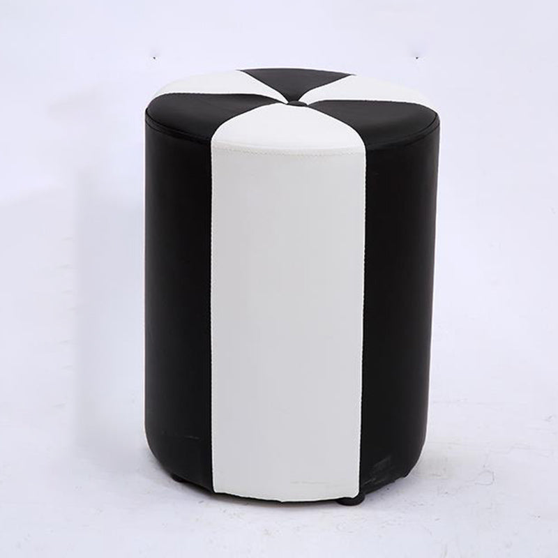 Modern Ottoman Faux Leather Upholstered Stripe Printed Cylinder Shape Ottoman
