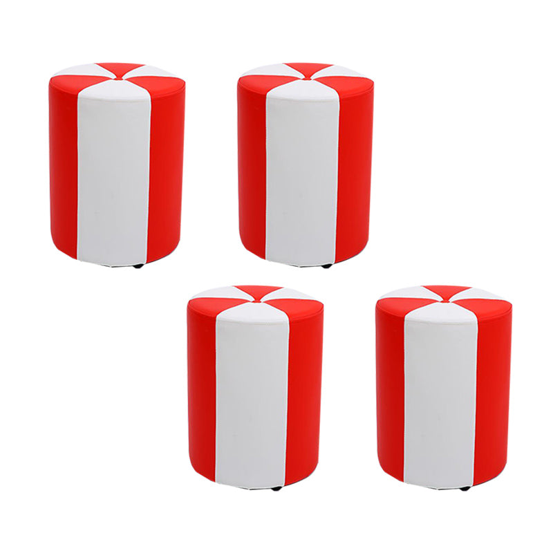 Modern Ottoman Faux Leather Upholstered Stripe Printed Cylinder Shape Ottoman