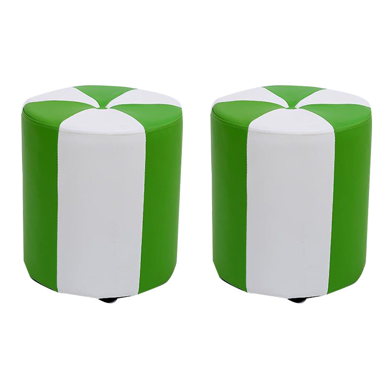 Modern Ottoman Faux Leather Upholstered Stripe Printed Cylinder Shape Ottoman