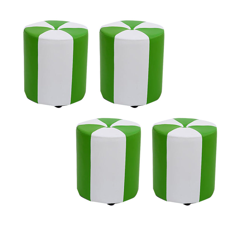 Modern Ottoman Faux Leather Upholstered Stripe Printed Cylinder Shape Ottoman