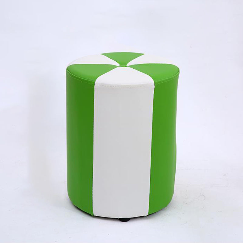 Modern Ottoman Faux Leather Upholstered Stripe Printed Cylinder Shape Ottoman