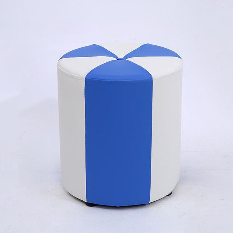 Modern Ottoman Faux Leather Upholstered Stripe Printed Cylinder Shape Ottoman