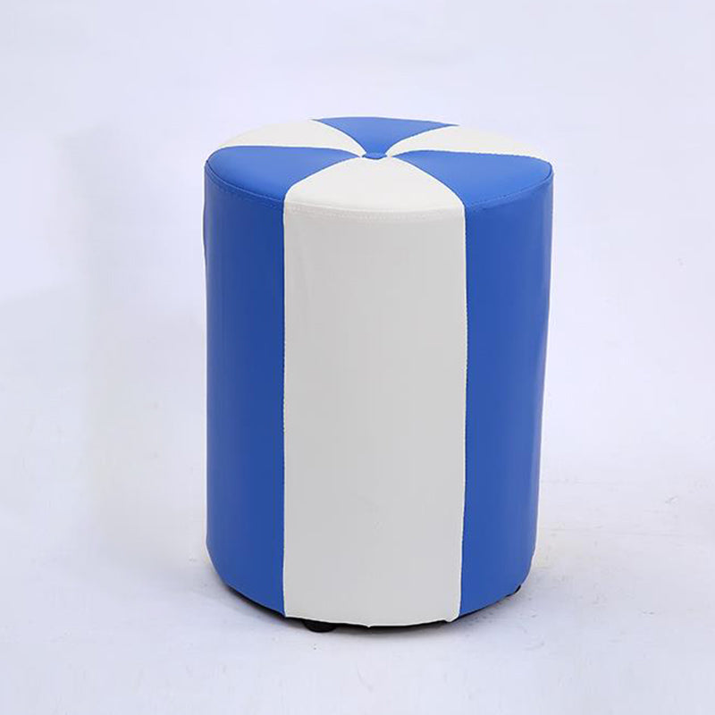 Modern Ottoman Faux Leather Upholstered Stripe Printed Cylinder Shape Ottoman