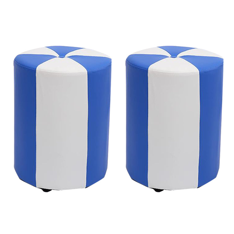 Modern Ottoman Faux Leather Upholstered Stripe Printed Cylinder Shape Ottoman