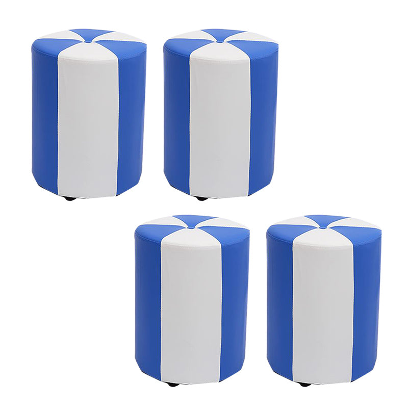 Modern Ottoman Faux Leather Upholstered Stripe Printed Cylinder Shape Ottoman
