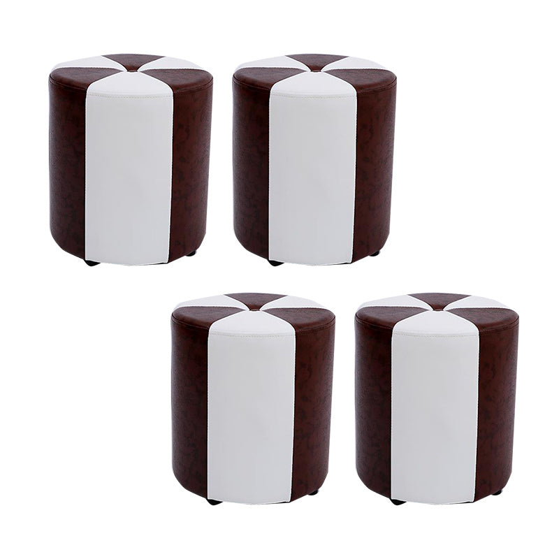 Modern Ottoman Faux Leather Upholstered Stripe Printed Cylinder Shape Ottoman