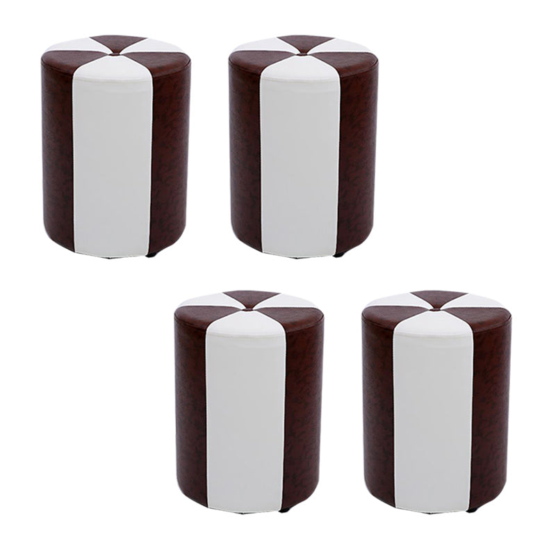 Modern Ottoman Faux Leather Upholstered Stripe Printed Cylinder Shape Ottoman