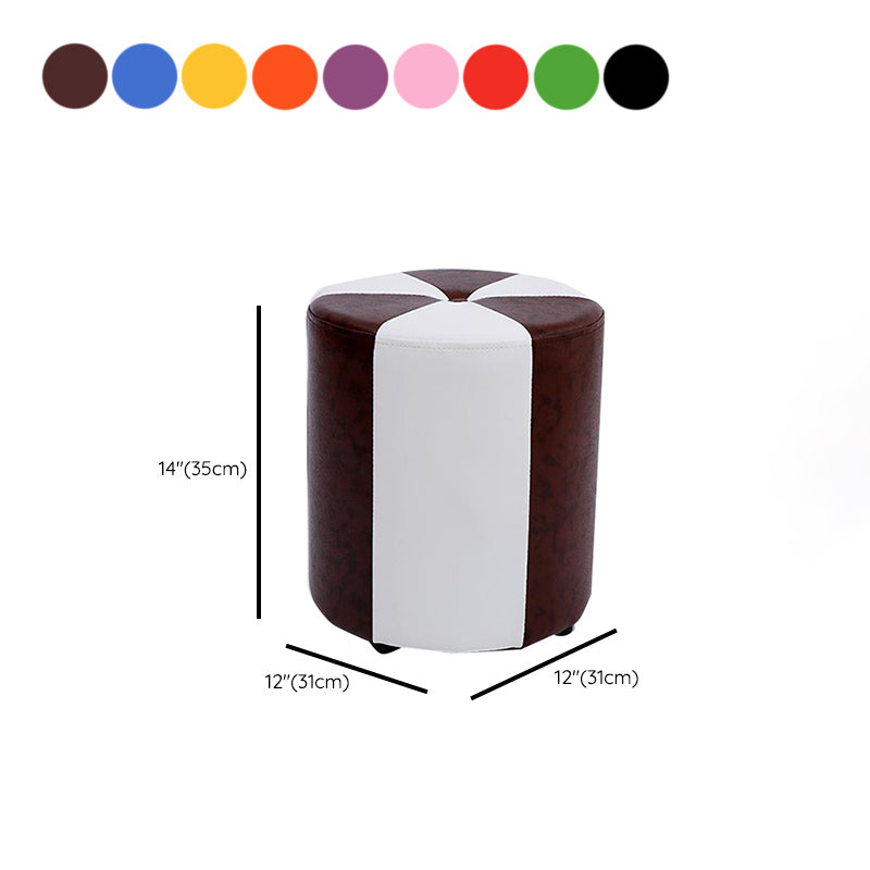 Modern Ottoman Faux Leather Upholstered Stripe Printed Cylinder Shape Ottoman