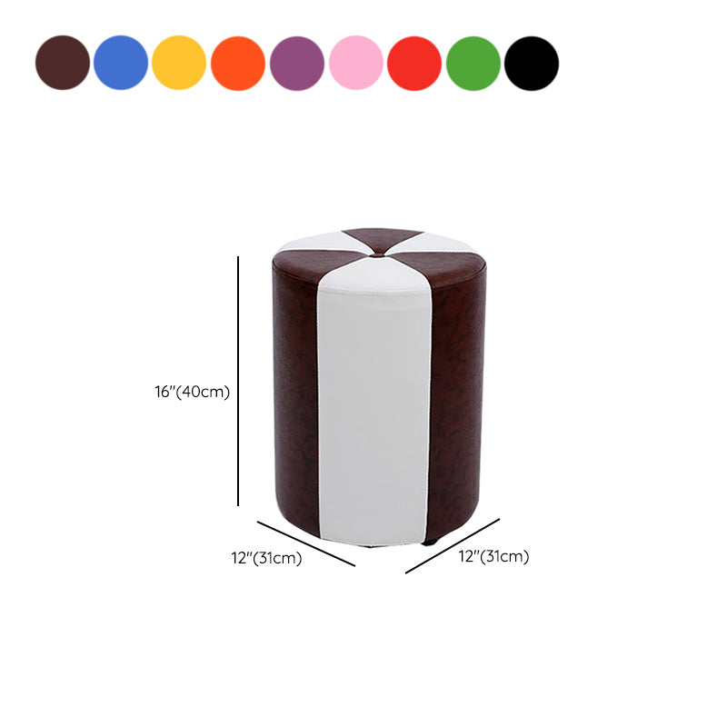 Modern Ottoman Faux Leather Upholstered Stripe Printed Cylinder Shape Ottoman