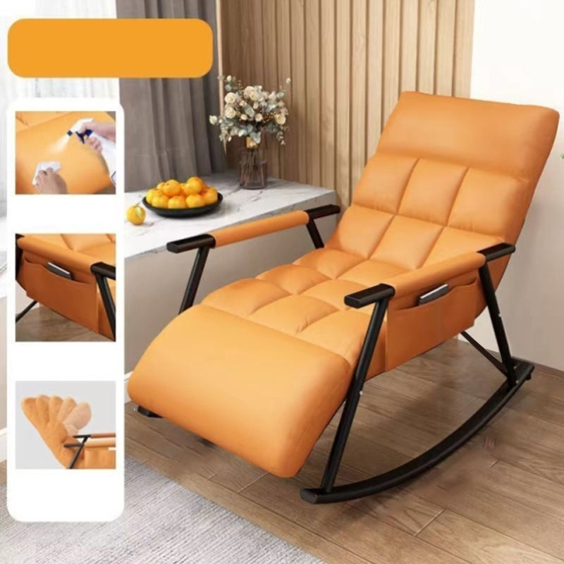 Creative Tufted Recliner Chair Solid Color Faux Leather Rocker Chair