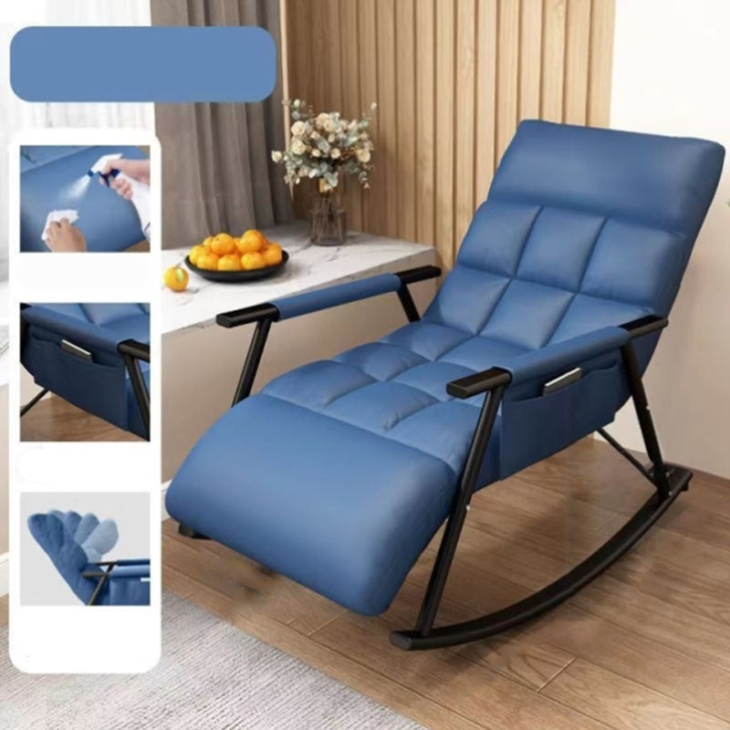 Creative Tufted Recliner Chair Solid Color Faux Leather Rocker Chair