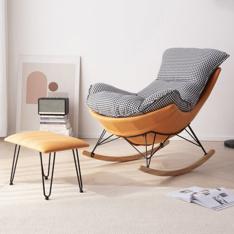 Modern Rocker Upholstered Button-Tufted with Dark legs Wingback Rocker Chair