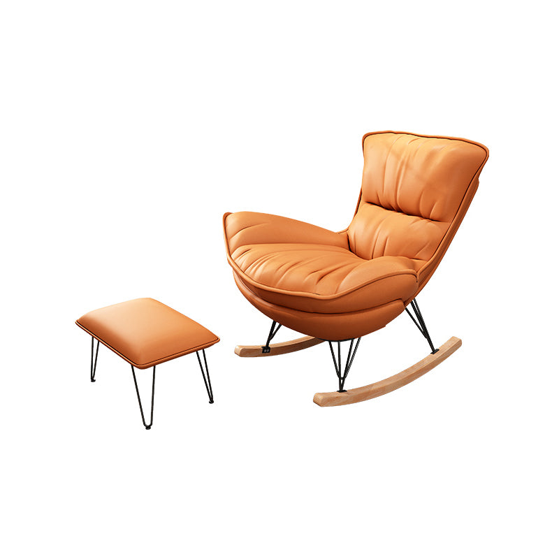 Modern Rocker Upholstered Button-Tufted with Dark legs Wingback Rocker Chair
