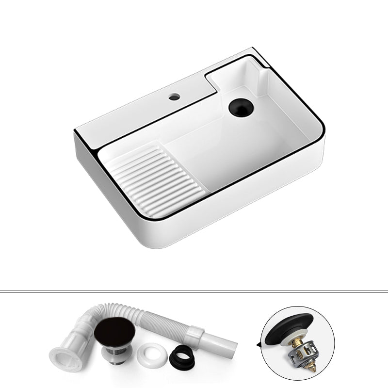 Contemporary Bathroom Sink Porcelain Solid Color Rectangular Vessel Sink with Pop-Up Drain