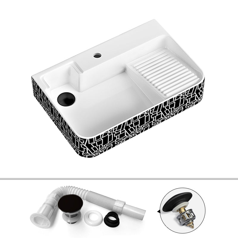 Contemporary Bathroom Sink Porcelain Solid Color Rectangular Vessel Sink with Pop-Up Drain