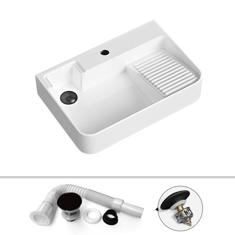 Contemporary Bathroom Sink Porcelain Solid Color Rectangular Vessel Sink with Pop-Up Drain