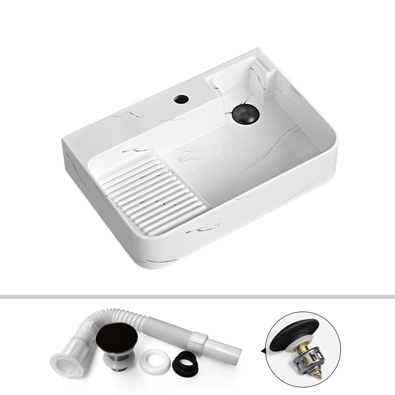 Contemporary Bathroom Sink Porcelain Solid Color Rectangular Vessel Sink with Pop-Up Drain