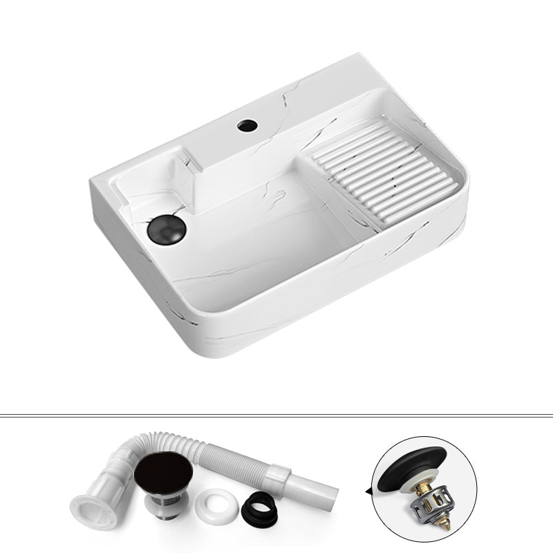 Contemporary Bathroom Sink Porcelain Solid Color Rectangular Vessel Sink with Pop-Up Drain