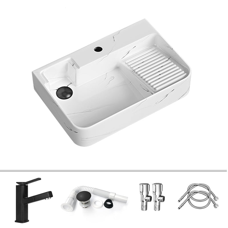 Contemporary Bathroom Sink Porcelain Solid Color Rectangular Vessel Sink with Pop-Up Drain
