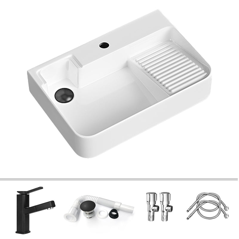 Contemporary Bathroom Sink Porcelain Solid Color Rectangular Vessel Sink with Pop-Up Drain