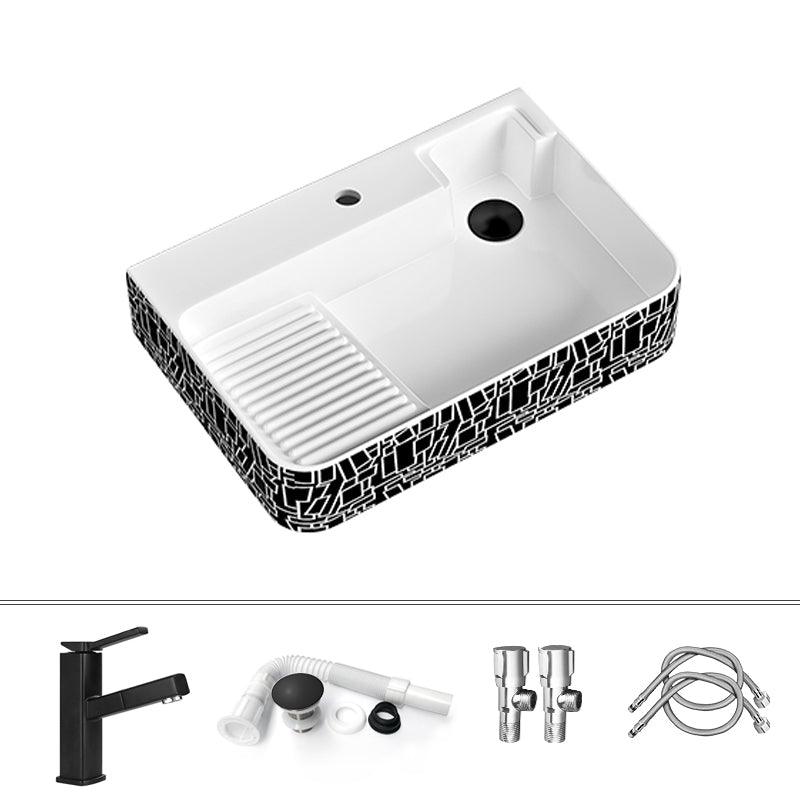 Contemporary Bathroom Sink Porcelain Solid Color Rectangular Vessel Sink with Pop-Up Drain
