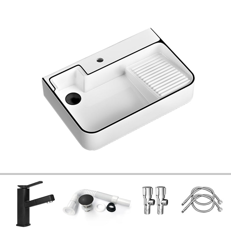 Contemporary Bathroom Sink Porcelain Solid Color Rectangular Vessel Sink with Pop-Up Drain