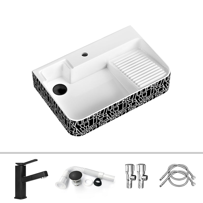 Contemporary Bathroom Sink Porcelain Solid Color Rectangular Vessel Sink with Pop-Up Drain