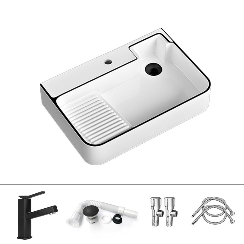 Contemporary Bathroom Sink Porcelain Solid Color Rectangular Vessel Sink with Pop-Up Drain